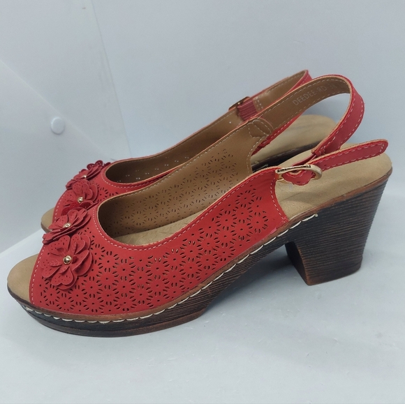 Patrizia Spring Step DeeDee Red Floral Slingback Heels Peep Toe Size 38 US 7.5-8 - Picture 1 of 15